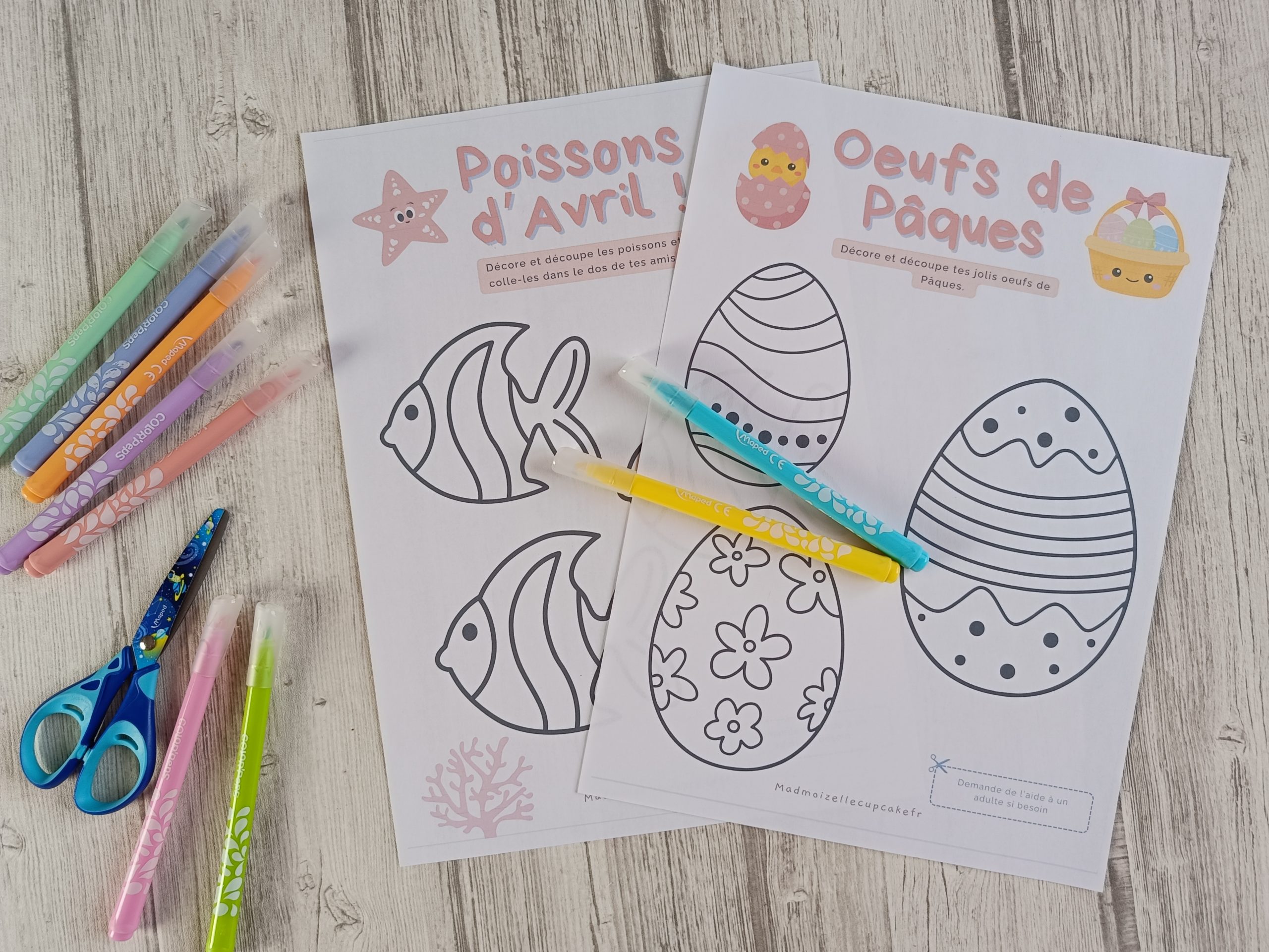 Freebies poissons d'avril et oeufs de pâques à colorier et découper 